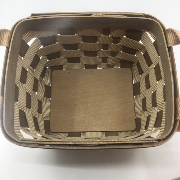 Vintage Longaberger Signed Bring Along Basket Tan Nylon Wood With Side Handles - Picture 11 of 11